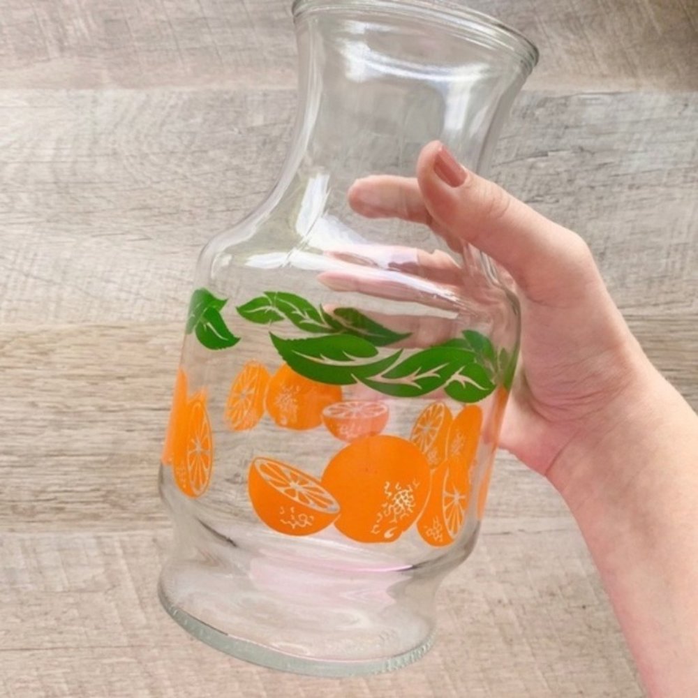 Vintage Orange Citrus Glass Carafe Pitcher